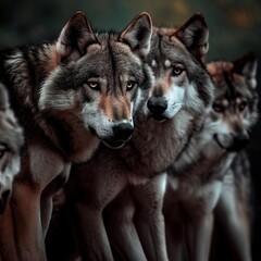 Naklejka na ściany i meble Wolf pack in natural environment