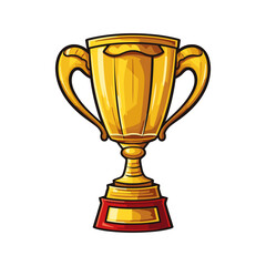 Fototapeta na wymiar Golden trophy cup in cartoon style. Award, vector flat illustration isolated on white background.