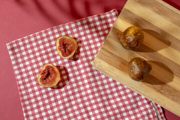 Ripe figs on the table. Flat lay.