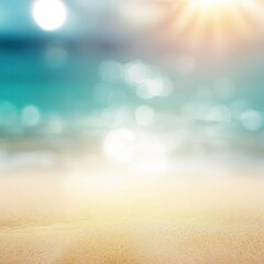 Tropical summer sand beach and bokeh sun light on sea background - obrazy, fototapety, plakaty