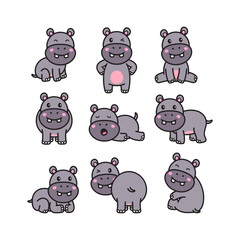 Hippopotamus Character, Animal Doodle Cartoon Illustration