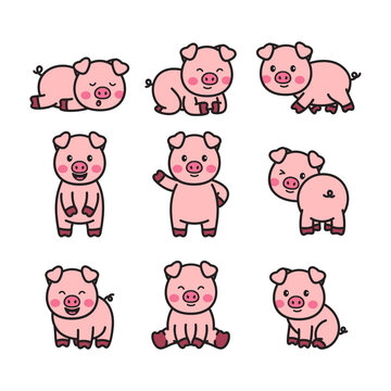 Pig Character, Animal Doodle Cartoon Illustration