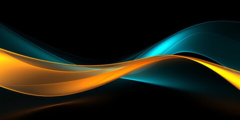 Yellow Light Stripes on Black Background with Dark Cyan and Orange Accents, a Contemporary Digital Art Creation