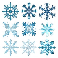 Collection of beautiful painted snowflakes on white bacground