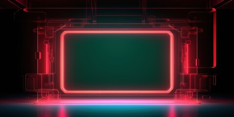 Obraz premium Simple cyber technology frame made of neon lines. AI generation 