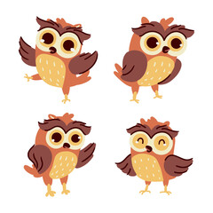 Owl . Set of cute cartoon characters . Hand drawn style . White isolate background . Vector .