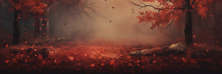 Mystischer herbstlicher Hintergrund Banner im Wald mit bunten Blättern