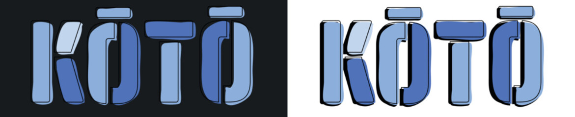 KOTO. Isolate curves doodle letters. Set 2 in 1. 3 colors. Japanese city KOTO for social network, web resources, mobile apps, games. Stock picture.
