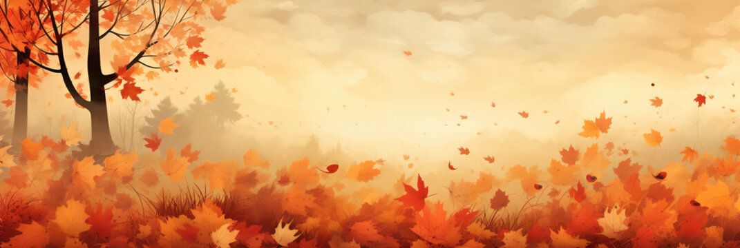 Herbstlicher Hintergrund Banner mit bunten Blätter und Baum, Hintergrund Banner