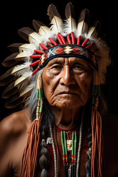 An apache Indian chief with a feather headdress