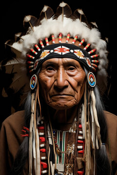 An apache Indian chief with a feather headdress