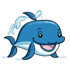 Blue whale tshirt design graphic, cute happy kawaii style, clear outline