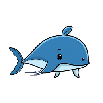Blue whale tshirt design graphic, cute happy kawaii style, clear outline