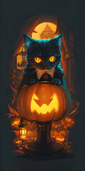 halloween pumpkin with cat