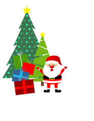 Cute Green Christmas Trees, Santa Claus & Colorful Presents Transparent PNG Clipart Illustration