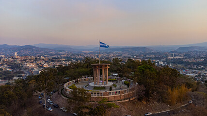 Aerial View of Honduras' National Flag in Tegucigalpa, Honduras