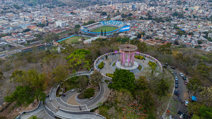 Aerial View of Honduras' National Flag in Tegucigalpa, Honduras