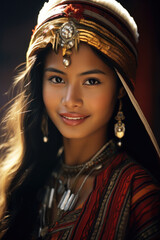 Fototapeta na wymiar Portrait of an Andean girl with traditional costumes