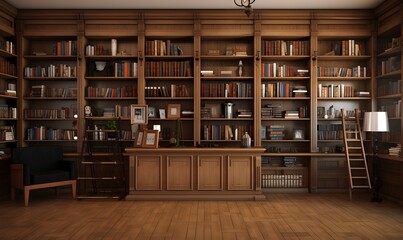 wooden minimalist home library, ai generative