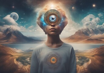 Exploring Otherworldly Realms: Dreamer with Third Eye Open, AI Generated.