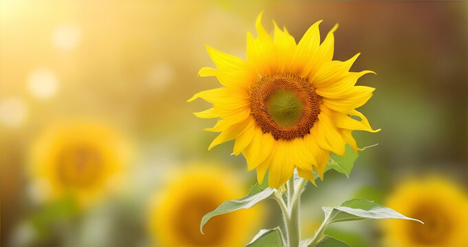 Sunflower on horizontal blur background with copy space.