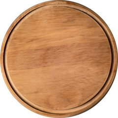 Top view of empty wooden tray isolated on background.