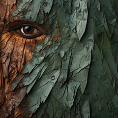 A surreal eye in the bark of a tree trunk. Espionage.