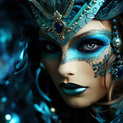 portrait of a woman with blue  carnival mask