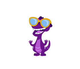 Purple dragon with a smile and sunglasses. Vector illustration