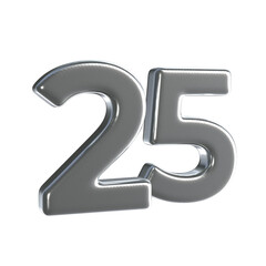 Number 25 3D render with Silver material