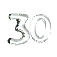 Number 30 3D render with glass material