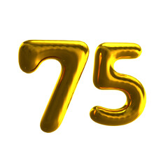 Number 75 3D render with Gold material