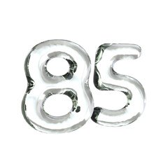 Number 85 3D render with glass material
