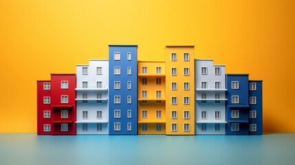 A selection of photographs of the building on a different color background, concept for personal use and for decoration