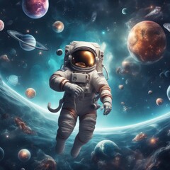 Fototapeta premium Surreal Astronaut Floating Amid Cosmic Wonders in Deep Space, AI Generated.