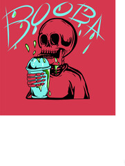 skull drinking ice, illustration for cold drink products