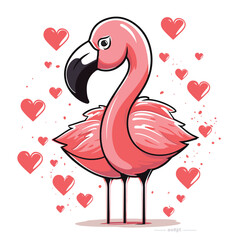 Flamingo tshirt design graphic, cute happy kawaii style, clear outline