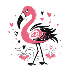 Flamingo tshirt design graphic, cute happy kawaii style, clear outline