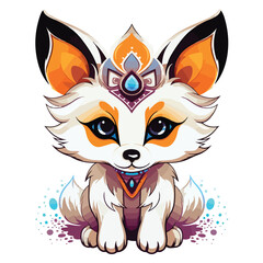 Fox tshirt design graphic, cute happy kawaii style, colorful