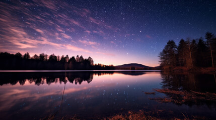 Starry Reflections: A Galaxy of Serenity at the Purple-Blue Lake