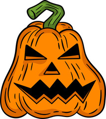 Halloween pumpkin with a scary face cartoon illustration.