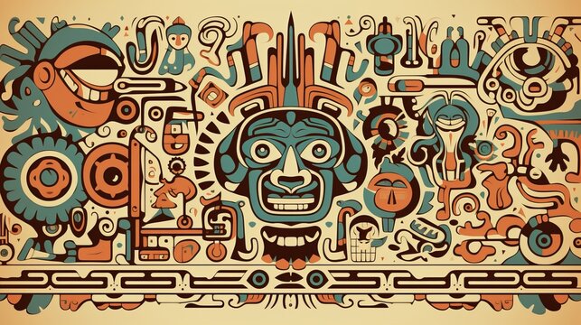 complex background image with a fusion of cultural symbols from around the world, incorporating elements like ancient hieroglyphics, Celtic knots, and Native American totems