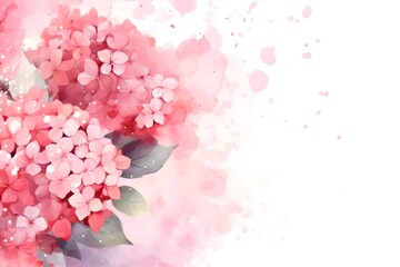 Watercolor Pink Hydrangeas on white background, wedding invitation