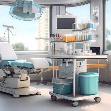Modern hospital room with equipment and medicine