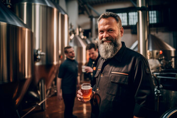 Brewmaster's Guided Tour. A Knowledgeable German Man Leads a Brewery Tour, Sharing the Art of Brewing While Enjoying a Cold Beer. Beer Education