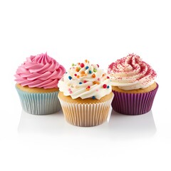 cupcakes with icing isolated on white background