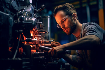 Fototapeta na wymiar Engineering Excellence. A Skilled German Machinist Embodies Excellence in the Precision Machinery Industry, Showcasing Precision and Expertise in Every Detail. Precision Mastery