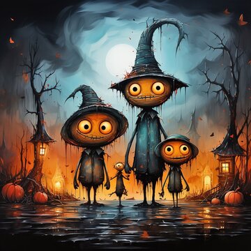 Halloween Familie bei Nacht