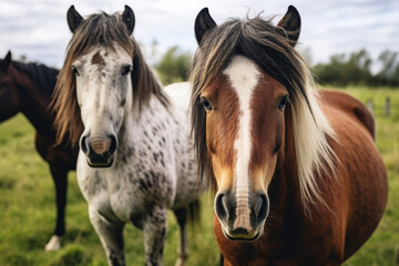 Close up of horses on green grass
