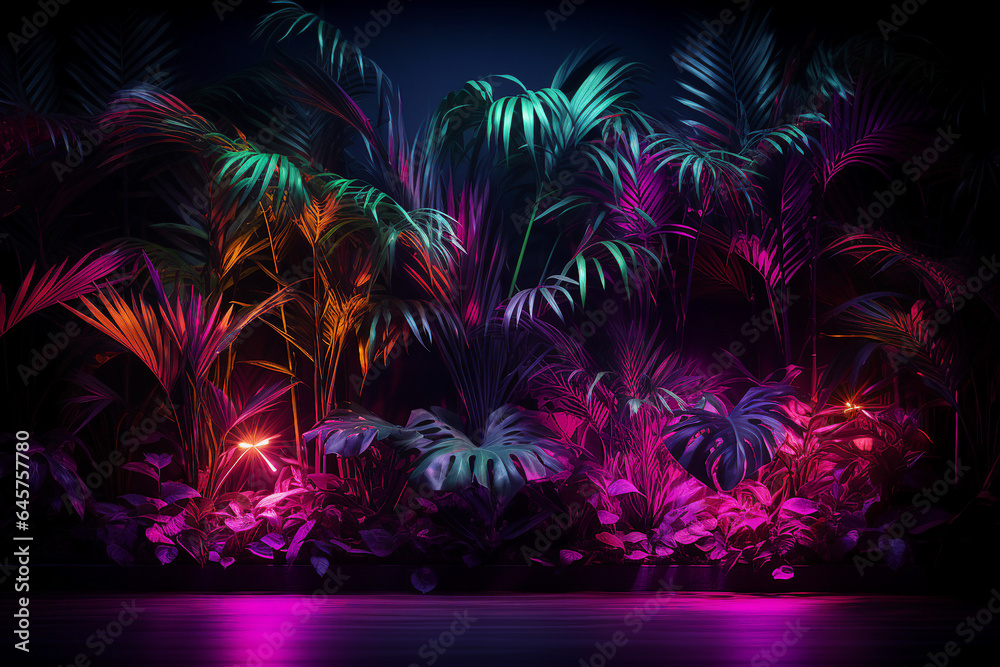 Canvas Prints generative ai collage image picture of mystical magic exotic forest with shiny neon illumination